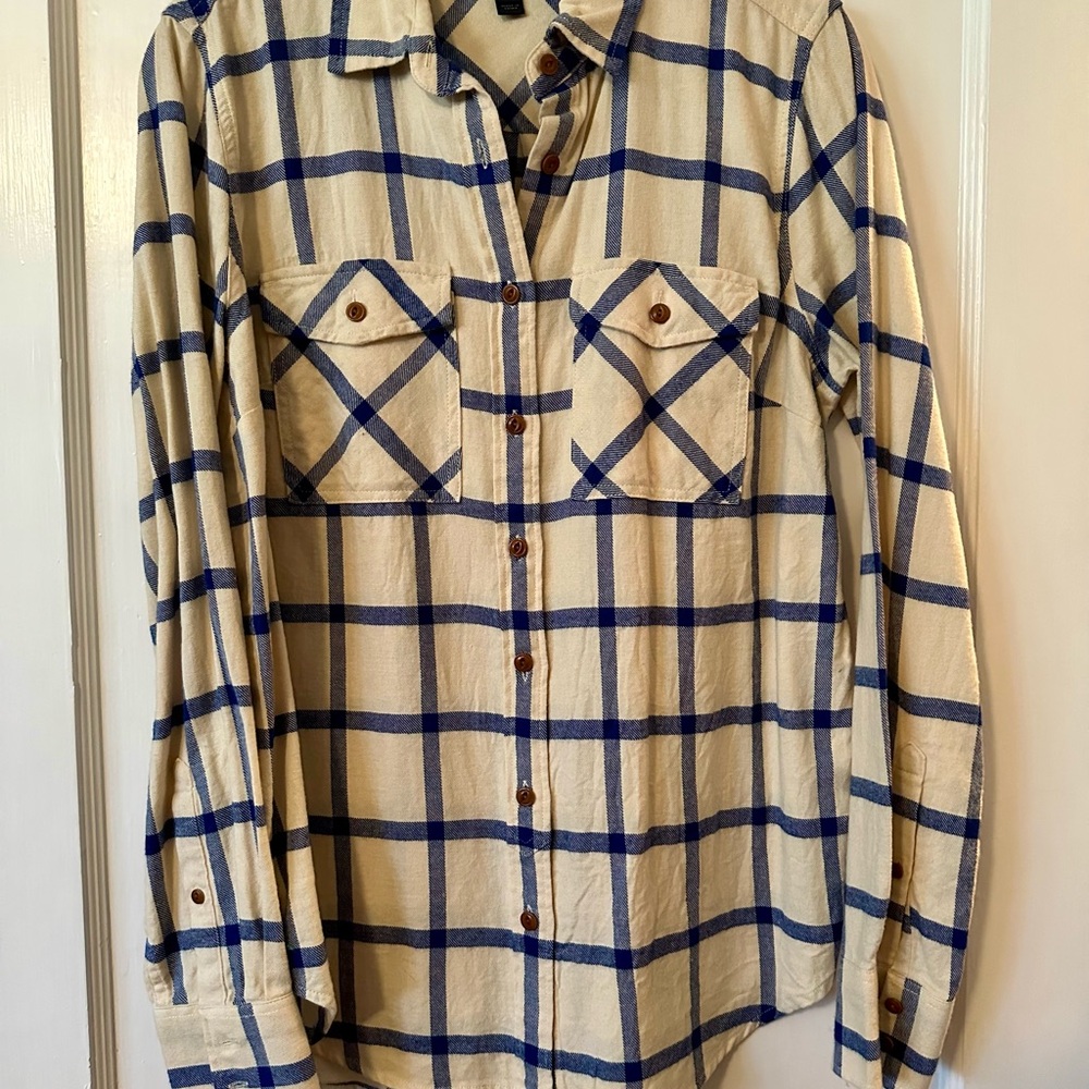 J. Crew Beige and Navy Checkered Button-Down Shirt